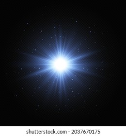 Shining silver star. Light Effect Bright Star, Christmas Star. White glowing light explodes.