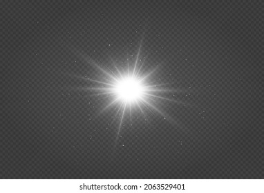 Shining silver star. Light Effect Bright Star, Christmas Star. White glowing light explodes.