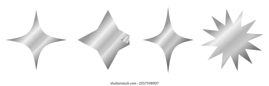 Shining silver stars emoji set.3d style gray metallic star icon,twinkle social media platform symbol on transparent background. Vector illustration EPS 10