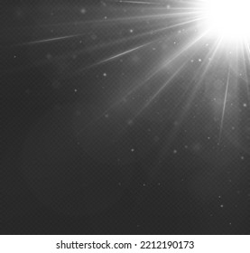 Shining silver sun, bright flash on a transparent background. Bright star. 