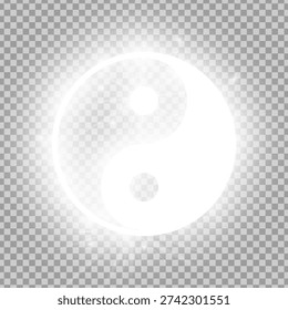 Shining silver Yin and Yang isolated on transparent background. Glowing Taoism sign. Riligious symbol. Vector illustration