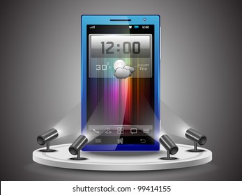 Shining Smartphone  on stand banner presentation  or template design, editable Vector Illustration in  EPS 10.