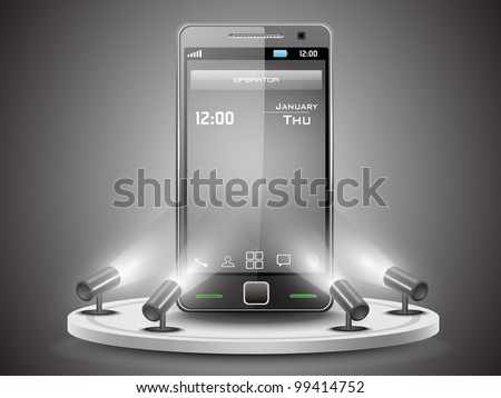 Shining Smartphone  on stand banner presentation  or template design, editable Vector Illustration in  EPS 10.