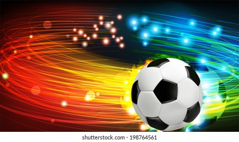 Shining soccer ball on abstract  background with lights and sparks.  Abstract soccer background.