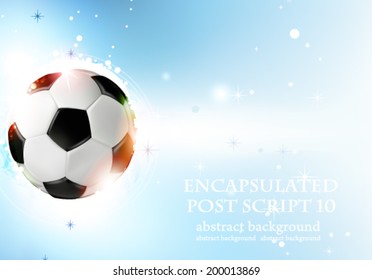 Shining soccer ball on abstract  blue background with lights and sparks.  Abstract soccer background.