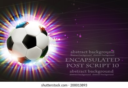 Shining soccer ball on abstract  background with fireworks.  Abstract soccer background.