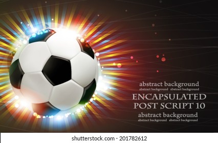 Shining soccer ball on abstract  background with fireworks.  Abstract soccer background.