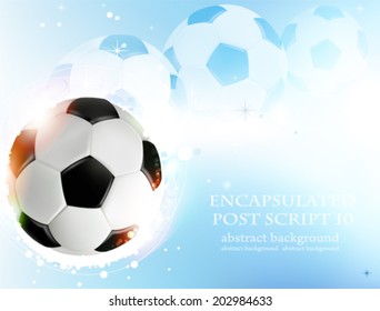 Shining soccer ball on abstract  blue background with lights and sparks.  Abstract soccer background.