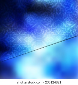 Shining space blue card or invitation template with nice decorative pattern and blurry background. Fully editable.