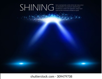 Shining space with spotlights. Illuminated design. Vector illustration