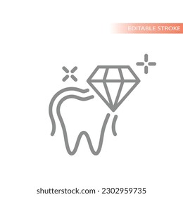 Shining and sparkling tooth with diamond line vector icon. Healthy white tooth outline symbol.