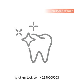 Shining and sparkling tooth line vector icon. Healthy white tooth outline symbol.