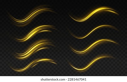 Shining spiral transparent glow effect. Abstract shiny color gold wave design element. Vector illustration	