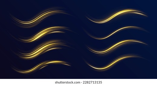 Shining spiral transparent glow effect. Abstract shiny color gold wave design element. Vector illustration	
