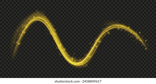 Shining spiral transparent glow effect. Abstract shiny color gold wave design element. Vector illustration