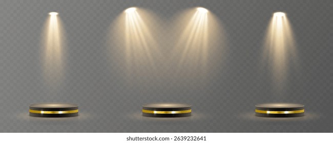 Shining spotlight glows in empty studio room. Soft stage lighting casts elegant beam texture. Luminous projection adds theater-style clarity. Multiple sources build immersive light composition.