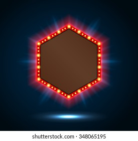 Shining spotlight on billboard sign on blue background .vector