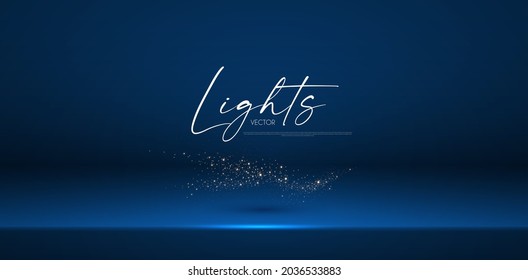 Shining spotlights and empty scene. Glittering abstract background.