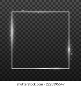 Shining square banner. Vector neon frame. Isolated on black transparent background. Vector illustration, eps 10.
