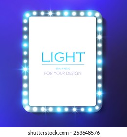 Shining square retro light frame. Vector illustration