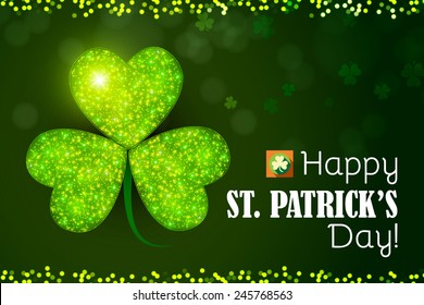 Shining St Patrick's day background with shamrock. Vector illustration