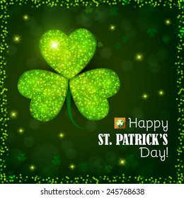 Shining St Patrick's day background with shamrock. Vector illustration