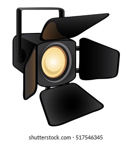Shining stage light isolated on a white background. Studio lighting equipment. Vector illustration.