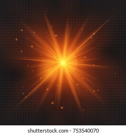 Shining star burning with sparkles. Transparent flare light effect. Vector illustration