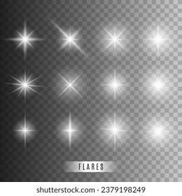 Shining star collection. Vector flashing lights set