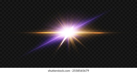Shining star effect. Luminous bright light rays and flash of light.