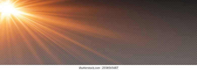 Shining star effect. Luminous bright light rays and flash of light.