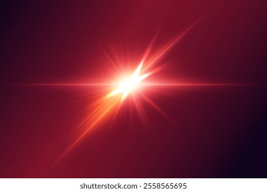 Shining star effect. Luminous bright light rays and flash of light.