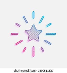 Estrella brillante, excelencia o calidad. Logo coloreado con líneas diagonales y degradado azul-rojo. Gráfico neón, efecto ligero