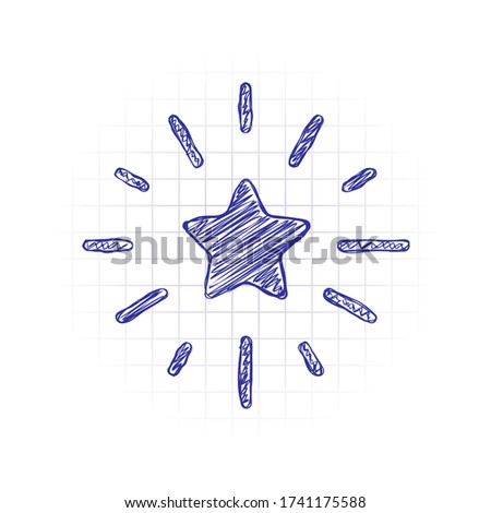 Shining star, excellence or rate. Hand drawn sketched picture with scribble fill. Blue ink. Doodle on white background
