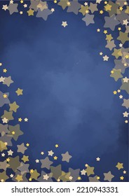 Shining star frame on night sky background for decoration on night winter party and Christmas holiday.