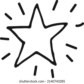 Estrella brillante en estilo doodle de línea negra dibujado a mano