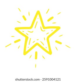 Shining star. Hand drawn doodle. Glowing celestial body in the night sky. Space object. Astronomical constellation, galaxy, planet. Light source. Decorative element. Vector line art illustration.