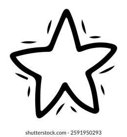 Shining star. Hand drawn doodle. Glowing celestial body in the night sky. Space object. Astronomical constellation, galaxy, planet. Light source. Decorative element. Vector line art illustration.