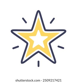 Shining star icon illustration. A bright, cheerful star with a shining aura, representing success, achievement, and brilliance.