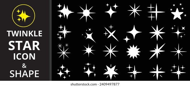 Shining star icon set. Set of twinkling stars. Minimalist twinkle star shape symbols. Modern geometric elements, Twinkling spark and burst icons set. Decoration twinkle, shiny flash. Shiny sparks.