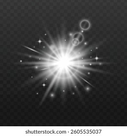 Shining star isolated on black background. Star flared with glitter. Glow effect.