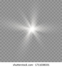 Shining star isolated on a transparent background. Effects, glare,radiance, explosion, white light. White glowing light burst explosion with transparent. The star burst with sparks. The sun. Vector.