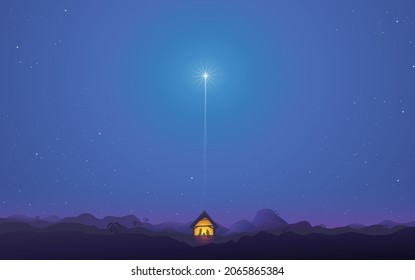 Shining Star Landscape Above The Nativity Scene In Bethlehem In The Middle Of The Desert
