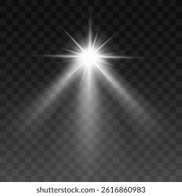 Shining star light effect with diagonal rays, smooth glow, realistic sparkle overlay, soft luminescence, transparent glow effect, elegant and subtle digital lighting design, minimalistic shimmer