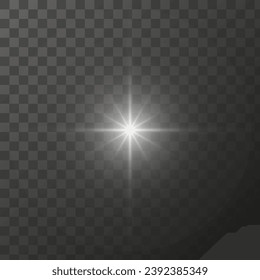 Shining star light rays glowing particles. Vector special effect on a transparent background.