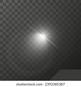 Shining star light rays glowing particles. Vector special effect on a transparent background.