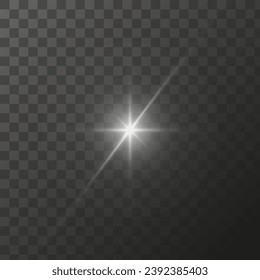 Shining star light rays glowing particles. Vector special effect on a transparent background.