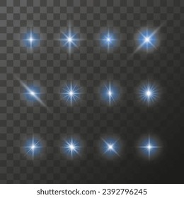 Shining star light rays glowing particles. Vector special effect on a transparent background.