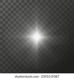 Shining star light rays glowing particles. Vector special effect on a transparent background.