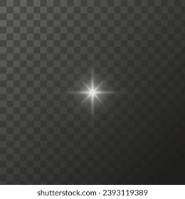 Shining star light rays glowing particles. Vector special effect on a transparent background.